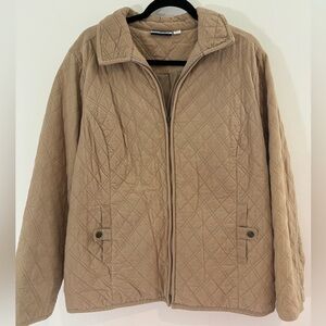 Croft & Barrow Large Womens Tan Cream Quilted Zip Up Jacket Casual Coat Fall